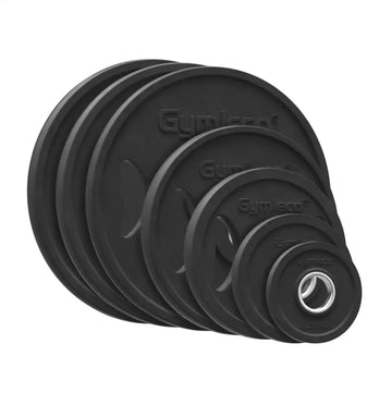 Black weight plates in rubber with handles