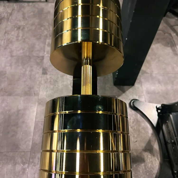 Gold-Colored Chrome Fixed Steel Dumbbells (set) *Custom Logo*